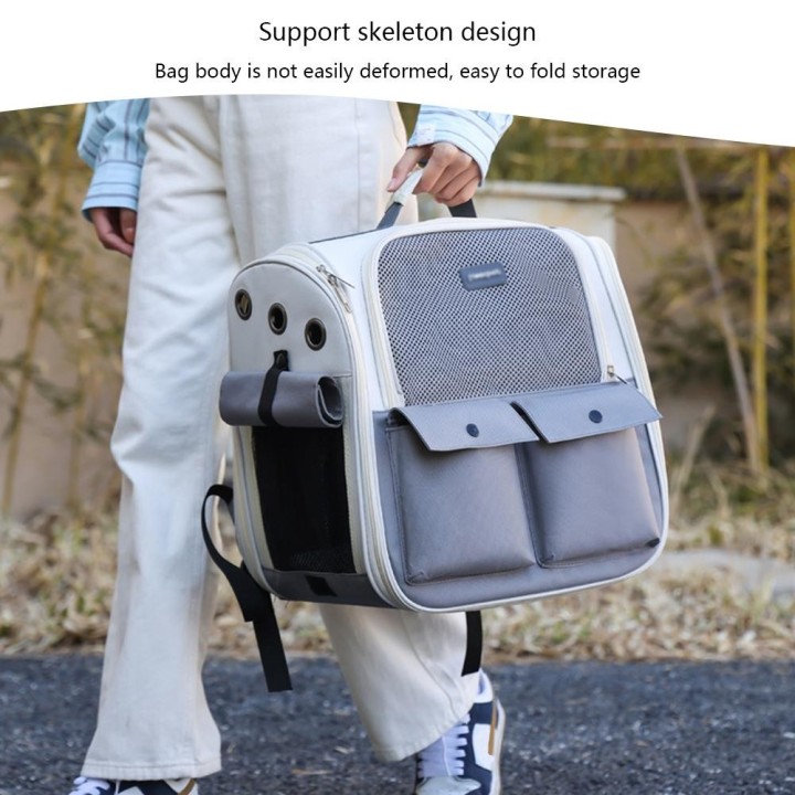 Oxford-Stoff-Rucksack für Katzen und Hunde, große Kapazität, doppelte Schultertasche für Katzen, atmungsaktiv, tragbar, faltb
