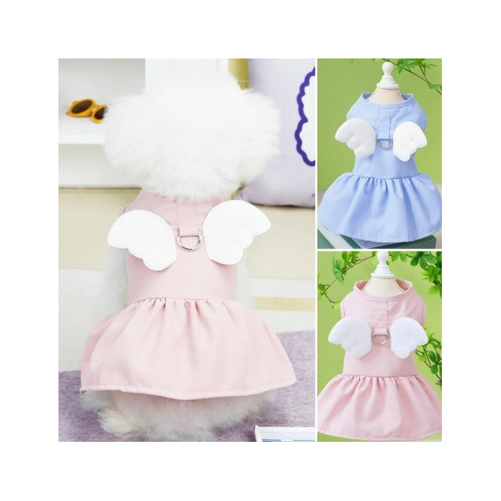 Haustierkleid, Rundhalsausschnitt, Baumwolle, ärmellos, auffälliges Engelsflügel-Welpen-Hundekleid XS ziegelrot