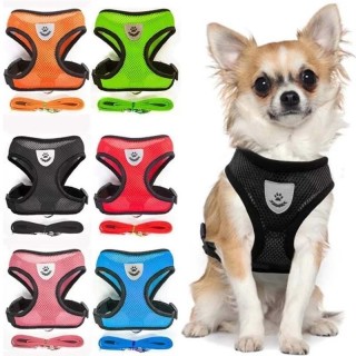 Hochwertiges Hundegeschirr für kleine Hunde und Katzen mit Leine, reflektierende Netzweste, verstellbar M rot