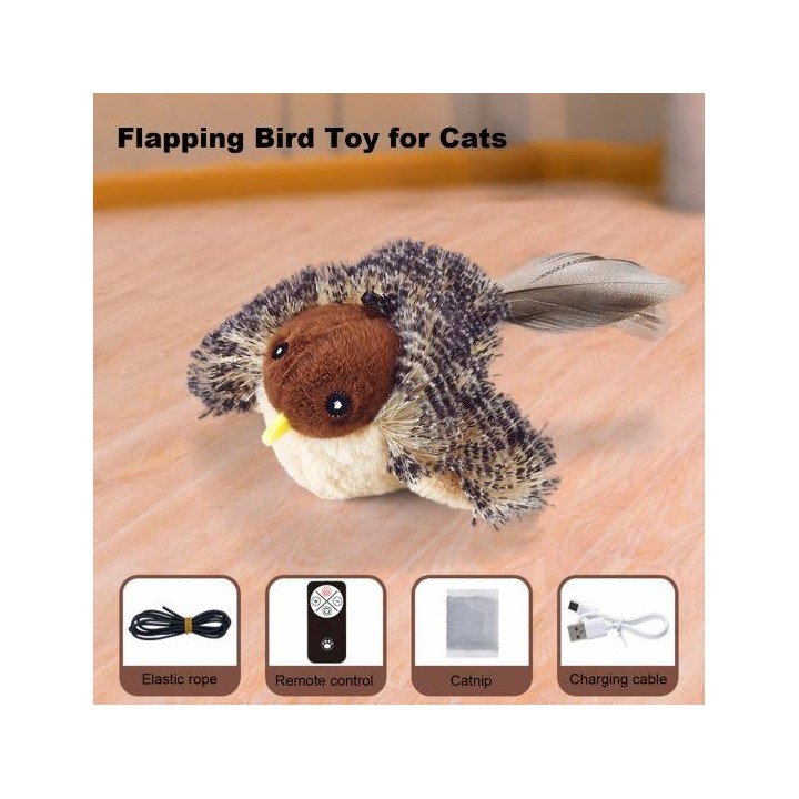 Yousheng Katzenspielzeug mit flatterndem Vogel, interaktives simuliertes zwitscherndes Vogelspielzeug, über USB wiederaufladb