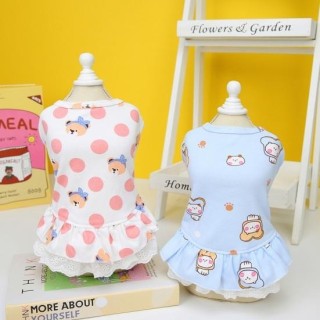 Hundekleid, Spitze, gerüscht, bequemer Baumwollsaum, weich, für Hunde, Cartoon-Muster, Weste, Kleid für den täglichen Gebrauc