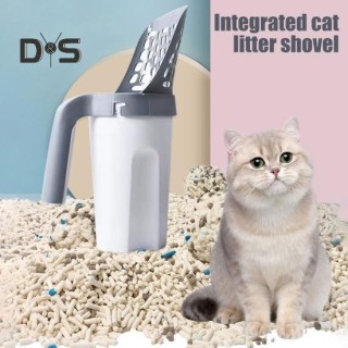 Katzenstreuschaufel mit Abfallbehälter, große Kapazität, tragbare Streuschaufel mit Halterung, integrierte abnehmbare Siebsch