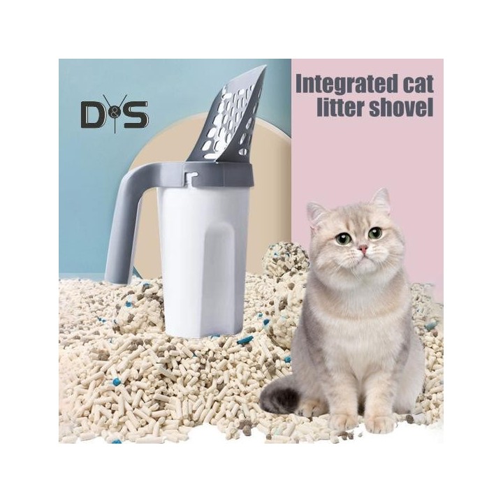 Katzenstreuschaufel mit Abfallbehälter, große Kapazität, tragbare Streuschaufel mit Halterung, integrierte abnehmbare Siebsch