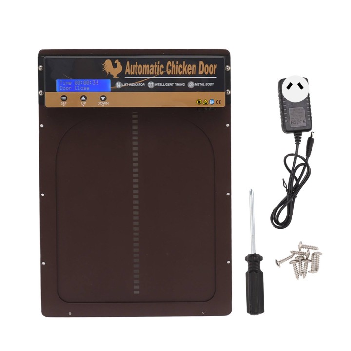 Batteriebetriebene automatische Hühnerstalltür, automatischer Hühnerstalltüröffner, Geflügeltor für Henne braun