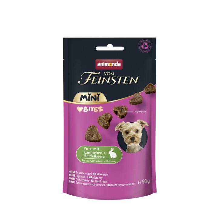 animonda vom Feinsten Adult Mini Bites - Sparpaket: 10 x 50 g Pute mit Kaninchen & Heidelbeere