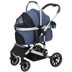 PawHut Hundewagen 3 in 1 Hundebuggy klappbar für Hunde & Katzen bis 10 kg Katzenbuggy mit Kissen Becherhalter Netzfenstern Tü
