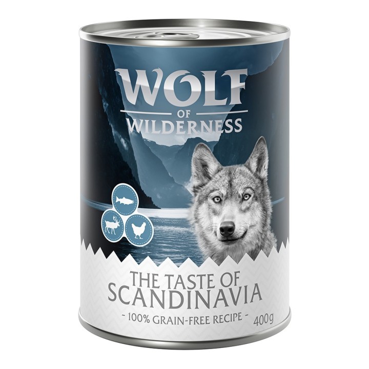 Wolf of Wilderness Adult - "The Taste Of" 6 / 24 x 400 g - 6 x 400g: Taste Of Scandinavia - Rentier, Lachs, Huhn