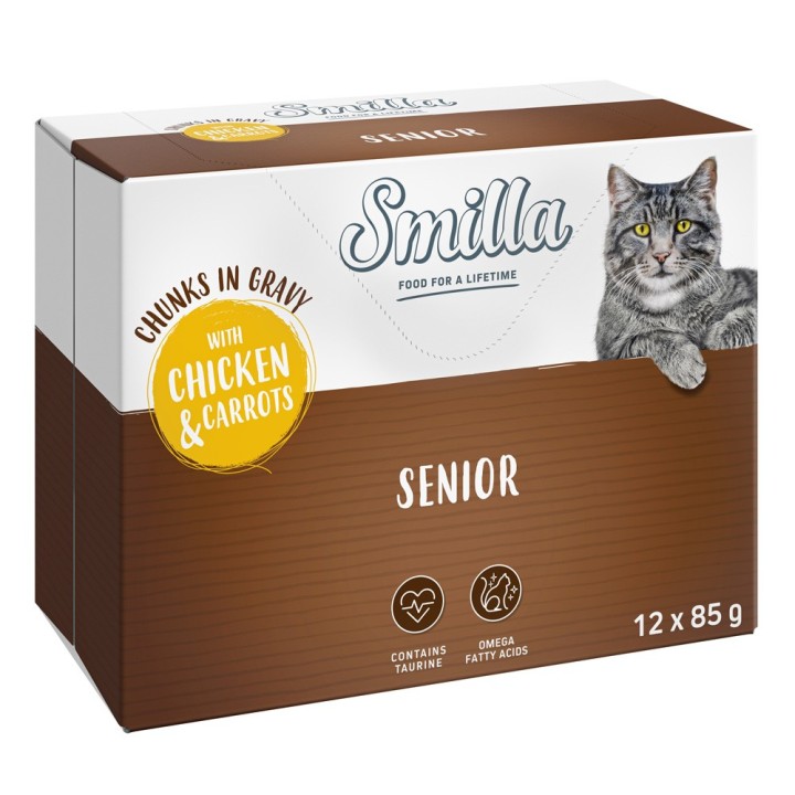 Smilla Frischebeutel Senior Häppchen in Sauce mit Gemüse - Huhn und Karotten (12 x 85 g)