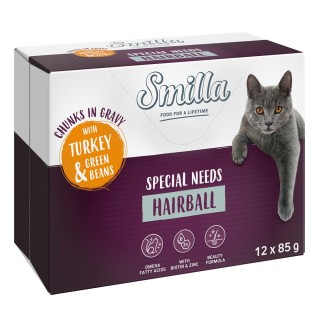 Smilla Frischebeutel Adult Hairball Häppchen in Sauce mit Gemüse - Pute und grünen Bohnen (12 x 85 g)