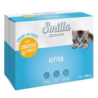 Smilla Frischebeutel Kitten Häppchen in Sauce mit Gemüse - Huhn und Karotten (12 x 85 g)
