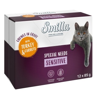 Smilla Frischebeutel Adult Sensitive Häppchen in Sauce mit Gemüse - Pute und Karotten (12 x 85 g)