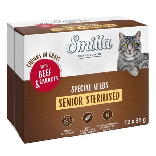 Smilla Frischebeutel Senior Sterilised Häppchen in Sauce mit Gemüse - Rind und Karotten (12 x 85 g)