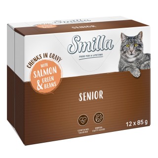 Smilla Frischebeutel Senior Häppchen in Sauce mit Gemüse - Lachs und grünen Bohnen (12 x 85 g)