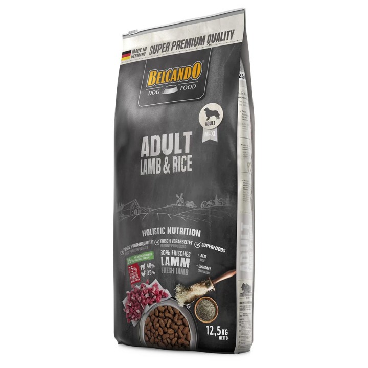 Belcando Adult Kombi-Paket: 12,5 kg Trockenfutter + 12 x 800 g Super Premium Nassfutter - 12,5 kg Lamm & Reis + 12 x 800 g La