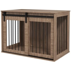 PawHut Hundebox als Möbelstück, Belastbarkeit 50 kg, Hundebox große Hunde, Hundebox mit Schiebetür, Braun   Aosom.de
