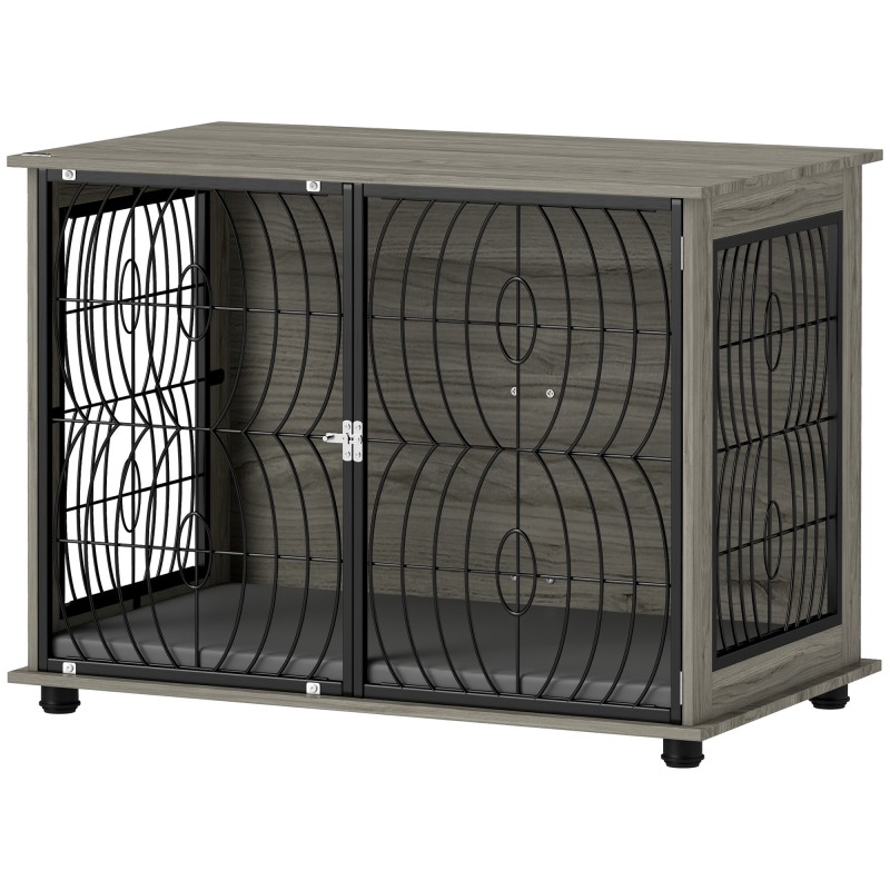 PawHut Hundekäfig für Zuhause, Hundehütte, Indoor Haustierkäfig mit Kissen, Hundehaus mit Fenster, Hundebox für große Hunde,