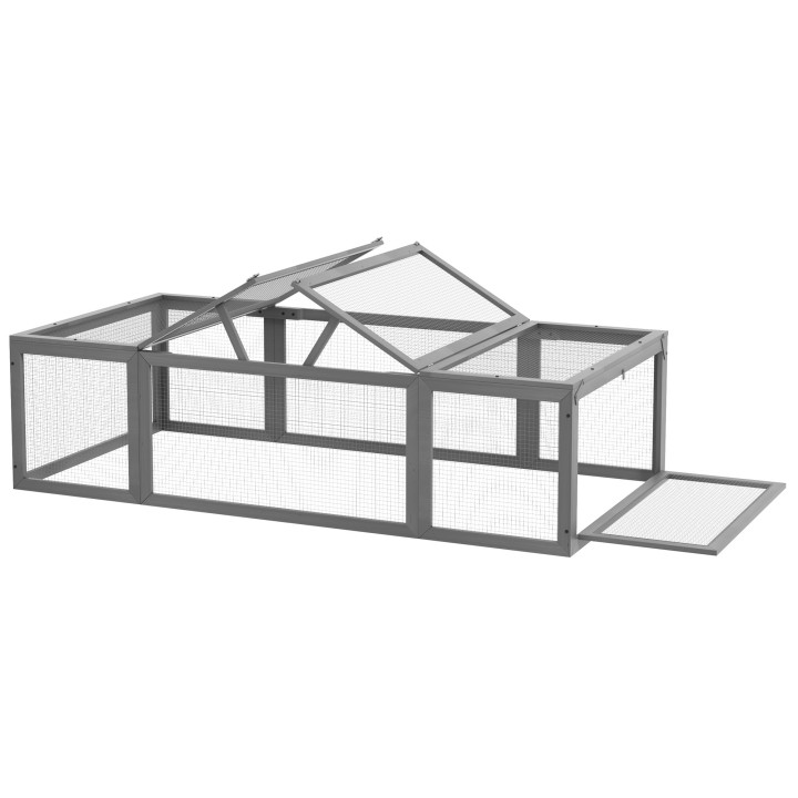 PawHut Hasenstall Kaninchenstall aus Tannenholz Winterfest Hasenkäfig mit aufklappbar Dach 180x90x48 cm Kaninchenkäfig Outdoo