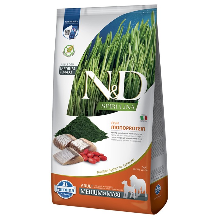 N&D Dog Spirulina Adult Medium/Maxi mit Hering - 7 kg