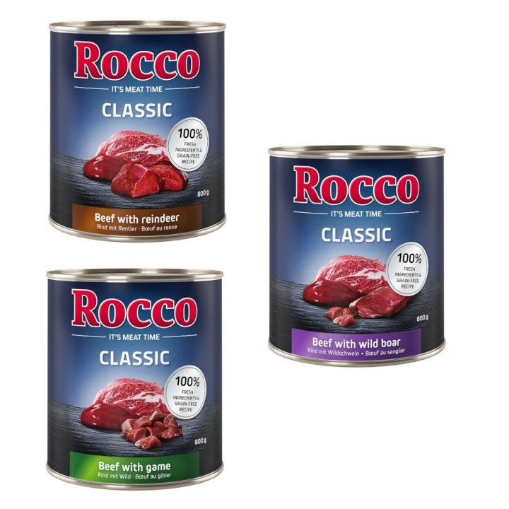 Angebot Rocco Classic 12 x 800 g - Wild-Mix: Rind/Wild, Rind/Rentier, Rind/Wildschwein