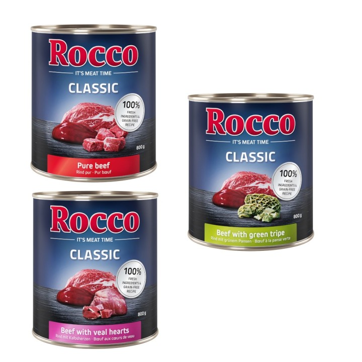 Angebot Rocco Classic 12 x 800 g - Rind-Mix: Rind pur, Rind/Kalbsherz, Rind/Pansen