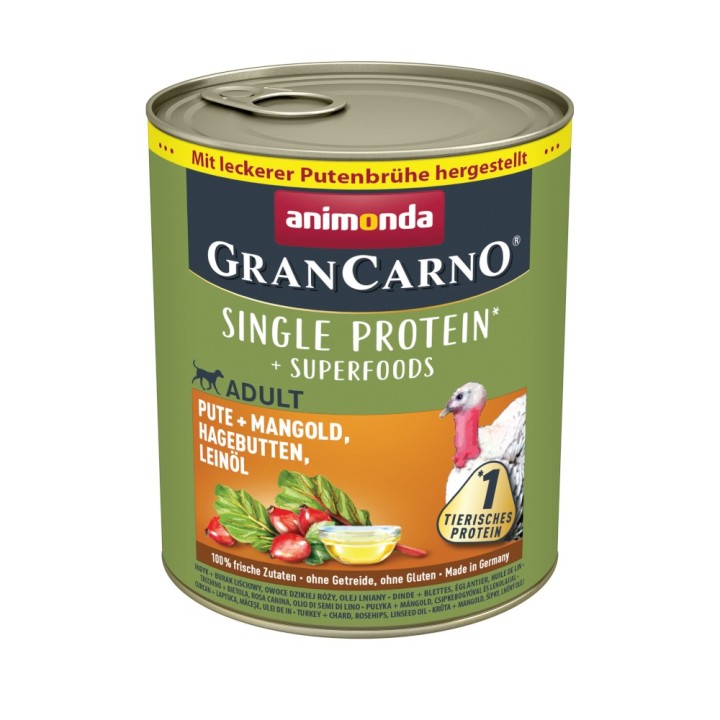 animonda GranCarno Adult Superfoods 6 x 800 g - Pute + Mangold, Hagebutten, Leinöl