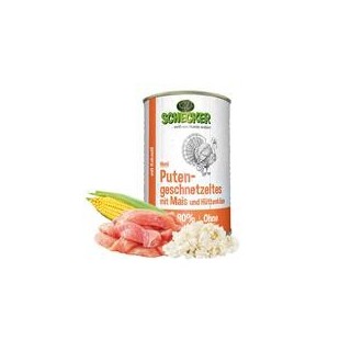 Schecker Hundemenü - Putengeschnetzeltes mit Mais und Hüttenkäse
