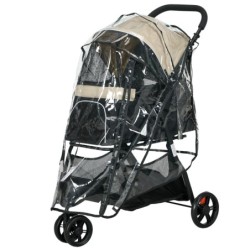 PawHut 2 in 1 Hundewagen Hundebuggy mit Regenschutz klappbar für Hunde & Katzen bis 10 kg Katzenbuggy mit Kissen Netzfenstern
