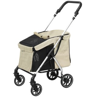 PawHut Hundewagen leicht Hundebuggy aus Aluminium klappbar für Hunde & Katzen bis 10 kg Katzenbuggy mit Kissen Netzfenstern T