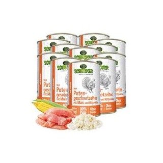 Schecker Hundemenü - Putengeschnetzeltes mit Mais und Hüttenkäse