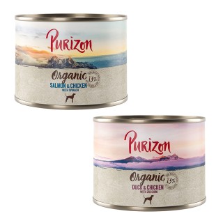 Purizon Organic 6 x 200 g - Mixpaket: 3 x Ente mit Huhn, 3 x Lachs mit Huhn