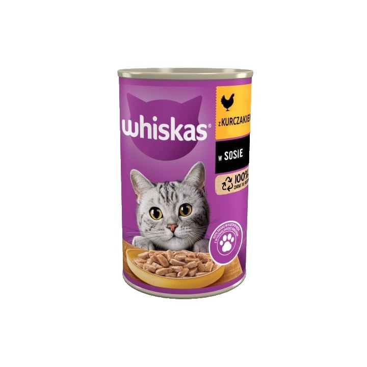 WHISKAS Adult 400 g: Nassfutter mit Huhn in Soße für adulte Katzen