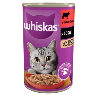 WHISKAS Adult 400g: Nassfutter mit Rind in Soße für adulte Katzen