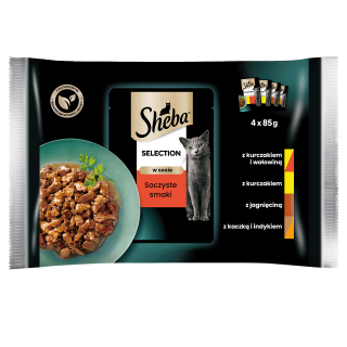 SHEBA Selection 4x85g Nassfutter mit Huhn Rind Lamm Ente Pute in Soße für adulte Katzen