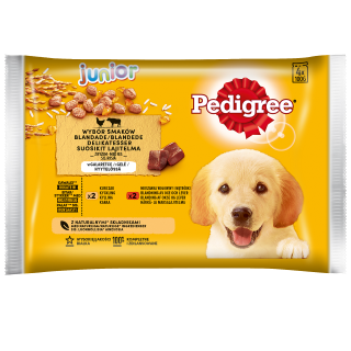 PEDIGREE Junior Mix 4x100g: Nassfutter für Welpen mit Reis, Huhn und Rind in Gelee