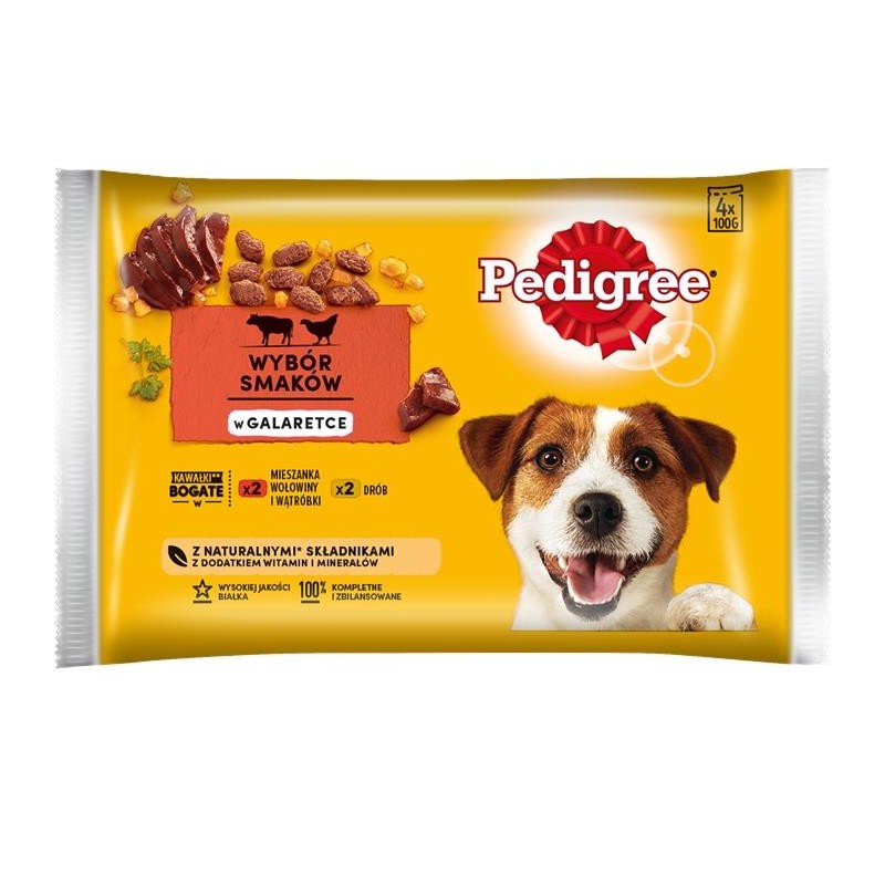 PEDIGREE Adult Mix 4x100g: Nassfutter für adulte Hunde mit Rindfleisch und Leber und mit Geflügel, in Gelee