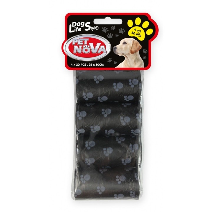 PET NOVA Dog Lifestyle Hundekotbeutel 4 Rollen à 20 Beutel Schwarz