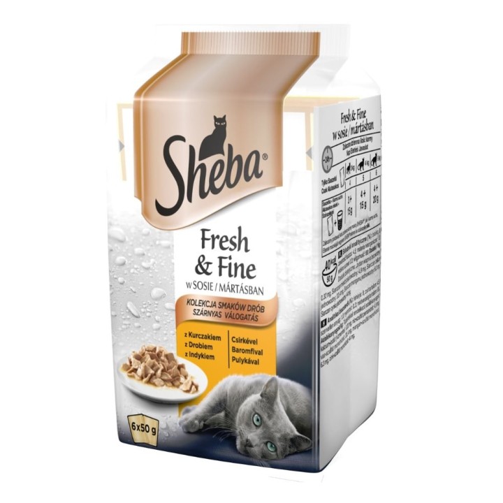 SHEBA Fresh &amp, Fine 6x50g: Nassvollnahrung für adulte Katzen mit Huhn und Truthahn in Sauce