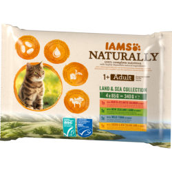 IAMS Naturally erwachsene Katze Land- und Seekollektion in Sauce 4 x 85g