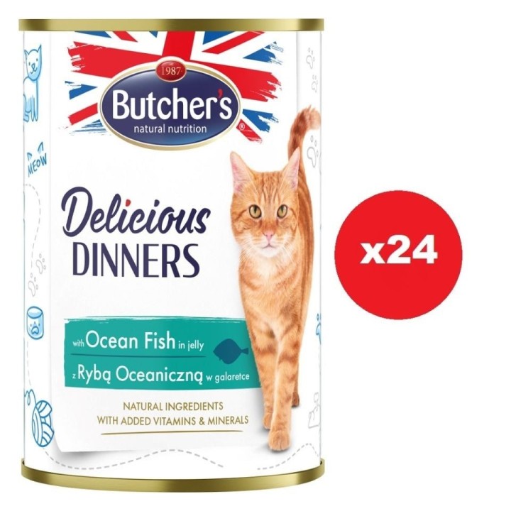 BUTCHER'S Delicious Dinners, Nassfutter mit Meeresfisch in Gelee 24 x 400g