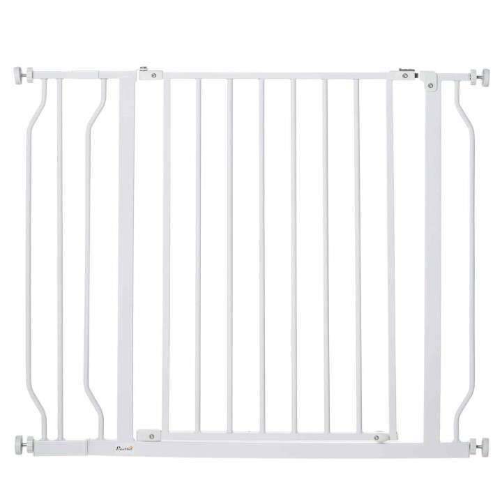 PawHut Treppenschutzgitter Türschutzgitter mit Zwei-Wege-Öffnung, einstellbar 75-95cm, Stahl in Weiß, sicherer Schutz für Kin