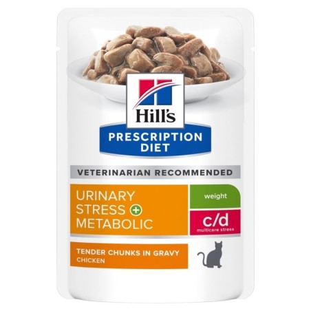 HILL'S PRESCRIPTION DIET c/d Multicare Stress + Metabolic Katzennassfutter mit Huhn 12x85g in Beuteln