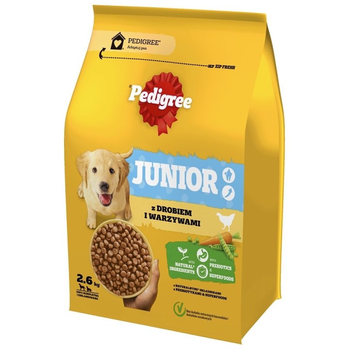 PEDIGREE Junior 2,6 kg: Trockenfutter mit Geflügel und Gemüse für große und mittelgroße Hunde