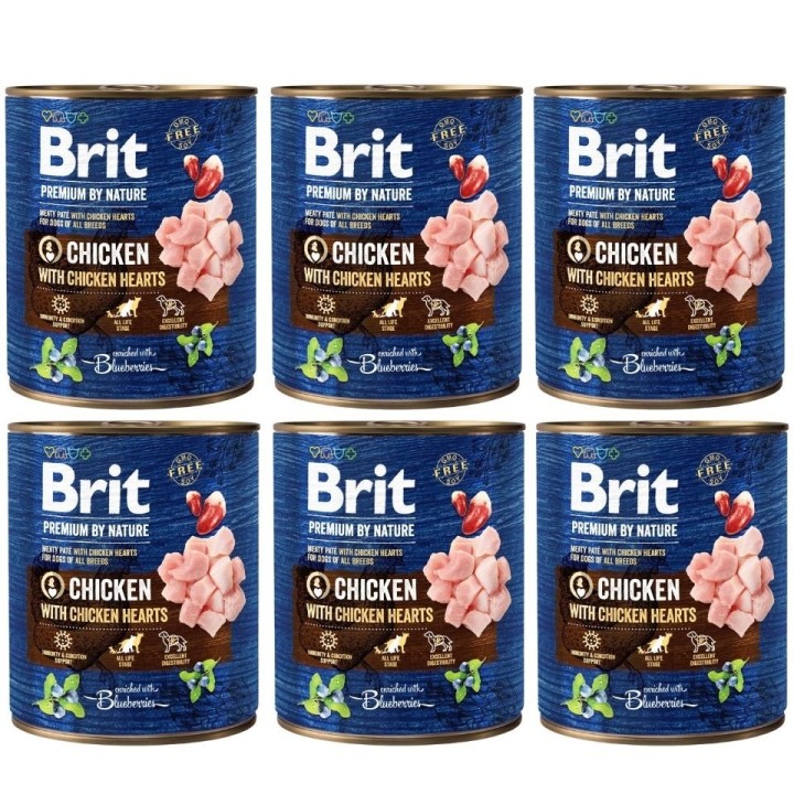 BRIT Premium by Nature chicken, hearts 6x800 g