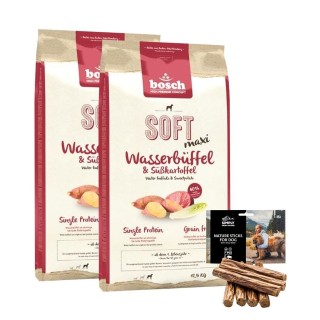 BOSCH Soft Maxi Wasserbüffel &amp, Süßkartoffel 2 x 12.5 kg + Zigarren mit Wildschweinfleisch 7 St