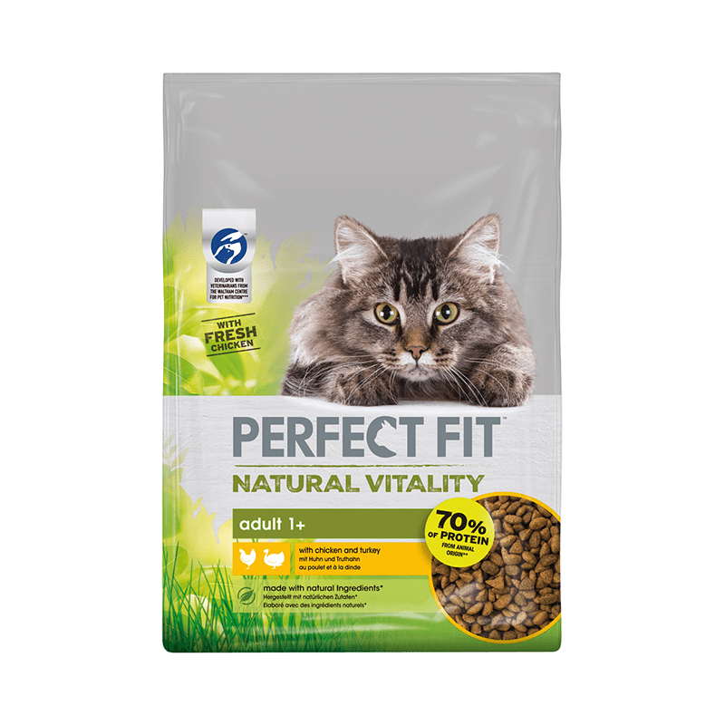 PERFECT FIT Natural Vitality 1+ : Trockenfutter mit Huhn und Truthahn adulte Katzen 650 g