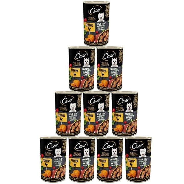 CESAR Natural Goodness in Terrine 12x400g, reich an Huhn mit Süßkartoffeln, Erbsen und Preiselbeeren