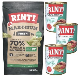 RINTI MAX-I-MUM Pansen 12 kg + Kennerfleisch Pansen 3x400 g