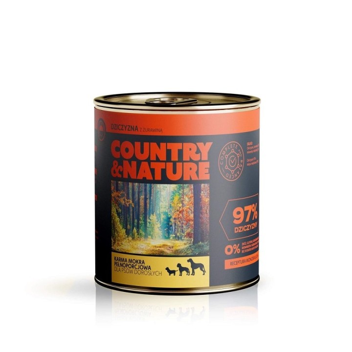 COUNTRY&amp,NATURE Getreidefreies Nassfutter mit Wild und Preiselbeeren 850g