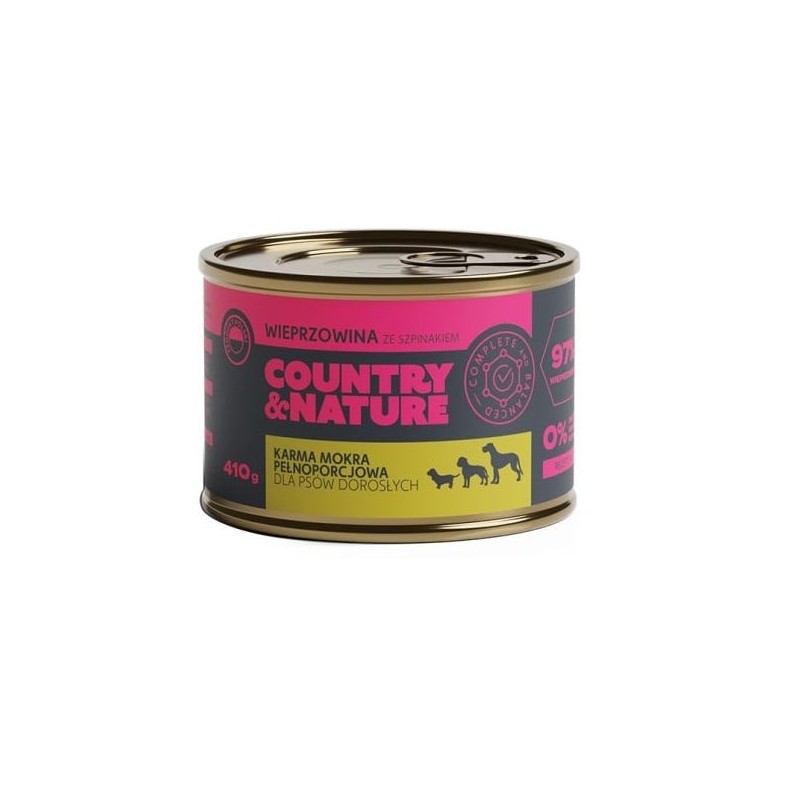 COUNTRY&amp,NATURE Getreidefreies Nassfutter Schweinefleisch mit Spinat 410g