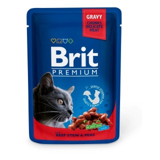 BRIT Premium Cat Adult Rindfleisch und Erbsen Katzensäckchen 24 x 100g